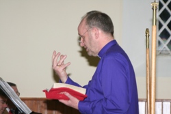 Bishop Alan talks animatedly during his seminar in Drummaul on March 24.